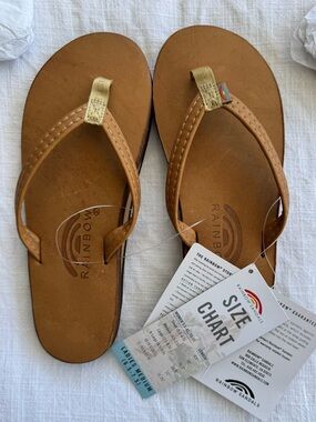 Rainbow Sandals Womens Luxury  Buckskin Brown Leather Flip Flops new with tags